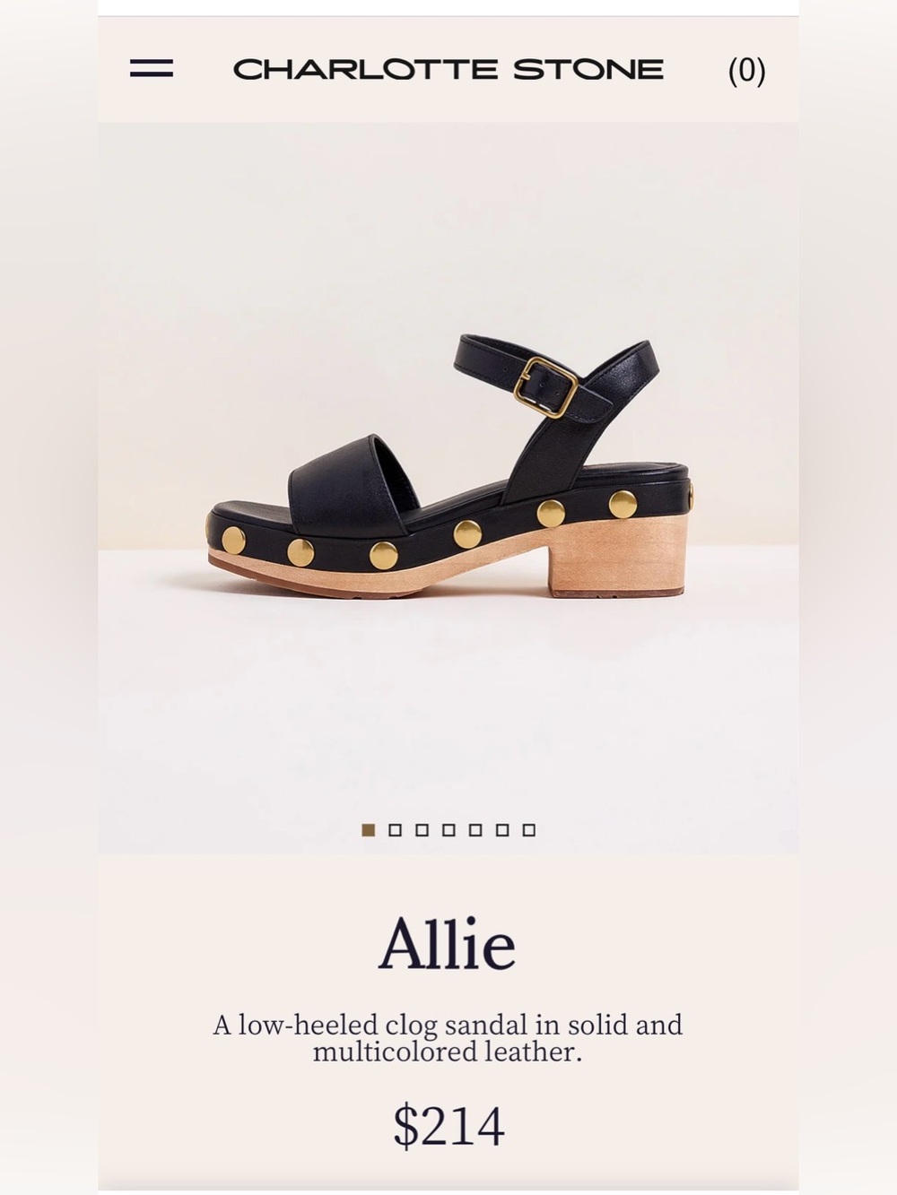 CHARLOTTE STONE “Allie” Clog Sandals. Soft, Black Leather, Brushed Gold Studs. - Picture 2 of 10